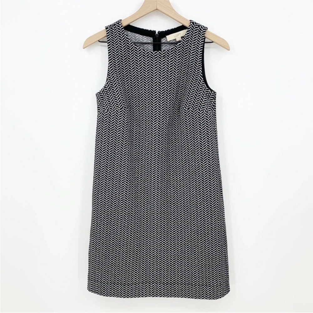 Ann Taylor Loft Black and White Herringbone Chevron Dress - Small Petite